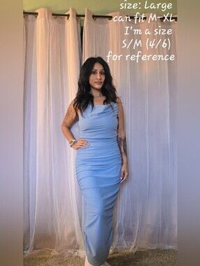 Light Blue Womens Ruched Cowl Neck Dress